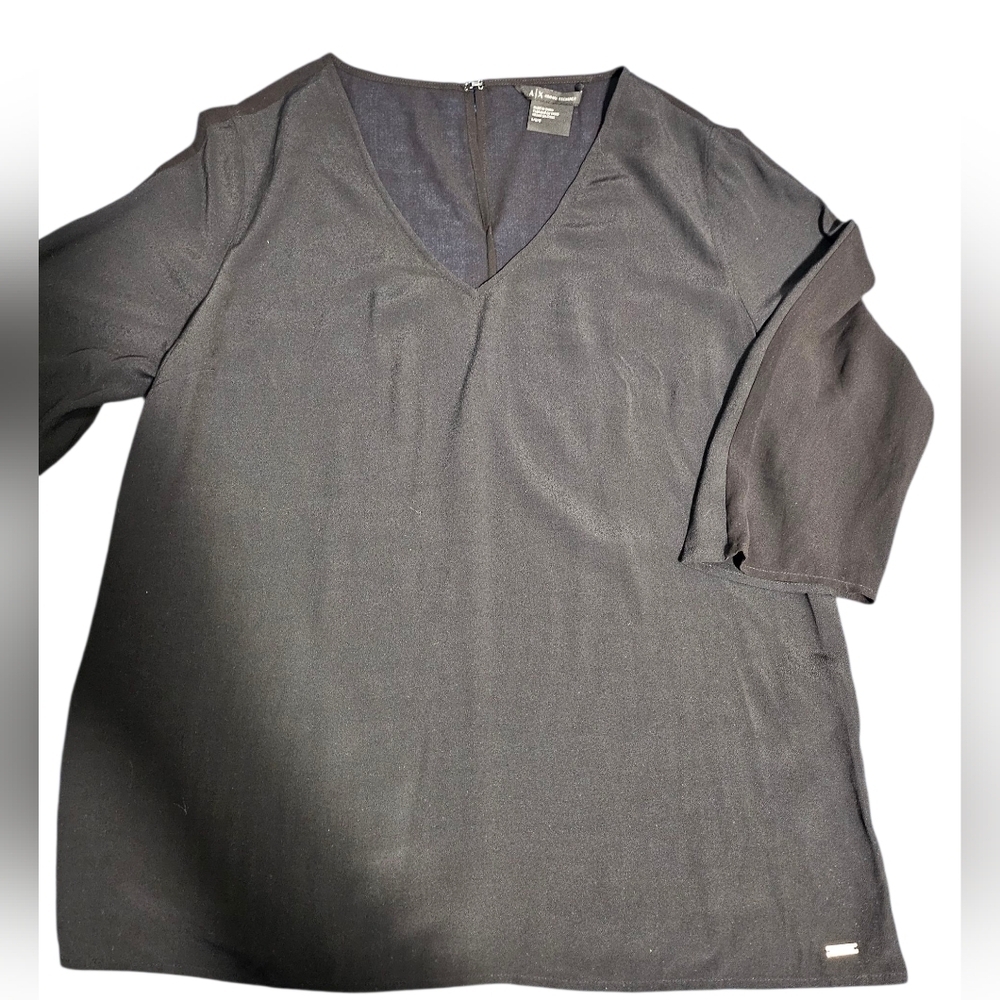 Armani Exchange 7/8 Sleeve See Thru Back V Neck Blouse Large - Picture 2 of 8